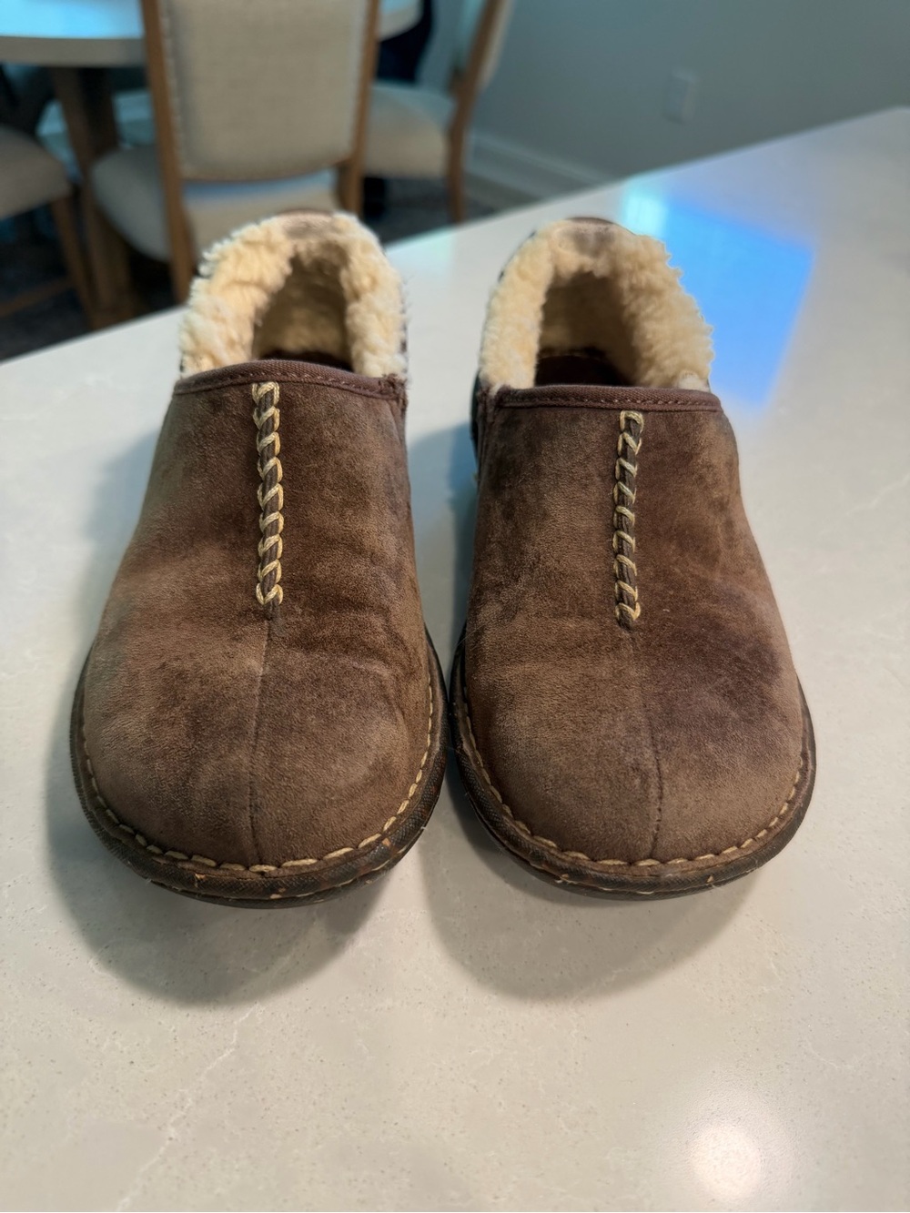 UGG Australia slip on moccasin type shoes. Rubber bottoms. Size 6 Brown